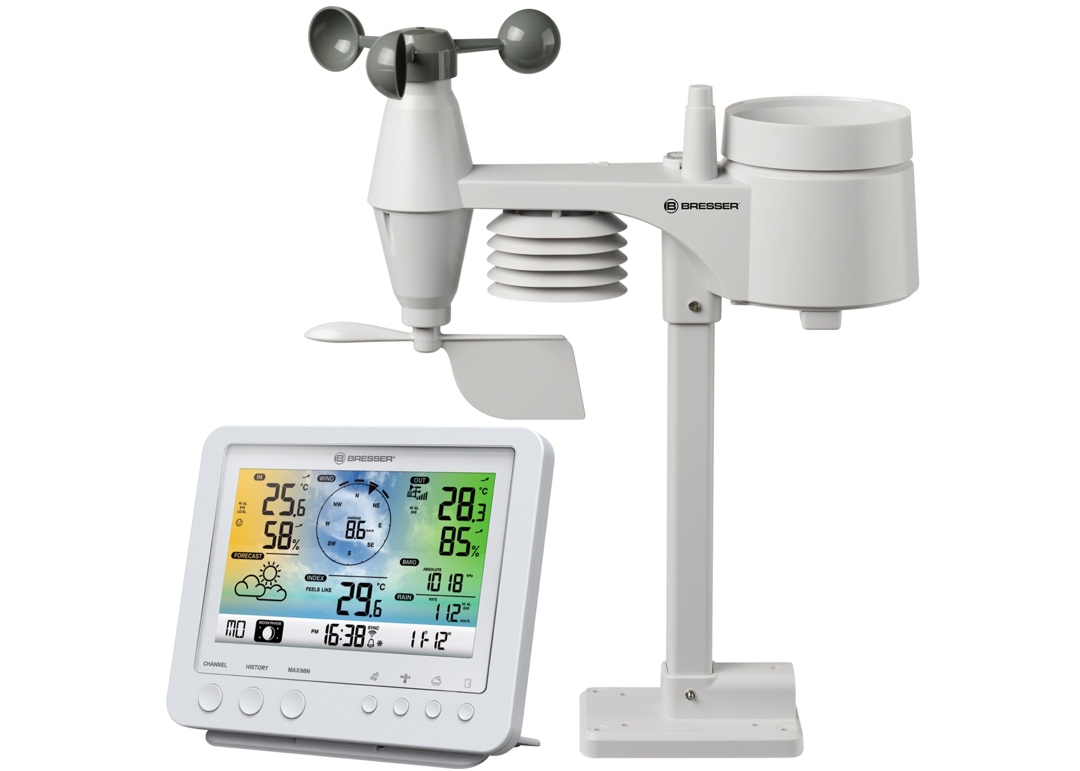 Метеостанція Bresser Weather Center 5-in-1 Wi-Fi Profi Sensor Color White